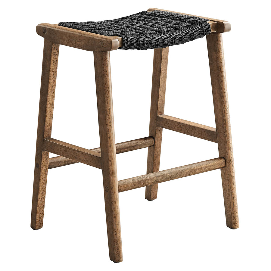Aurora Woven Rope Wood Counter Stool Set of 2 in Walnut Black