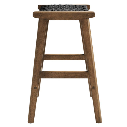 Saoirse Woven Rope Wood Counter Stool Set of 2 in Walnut Black