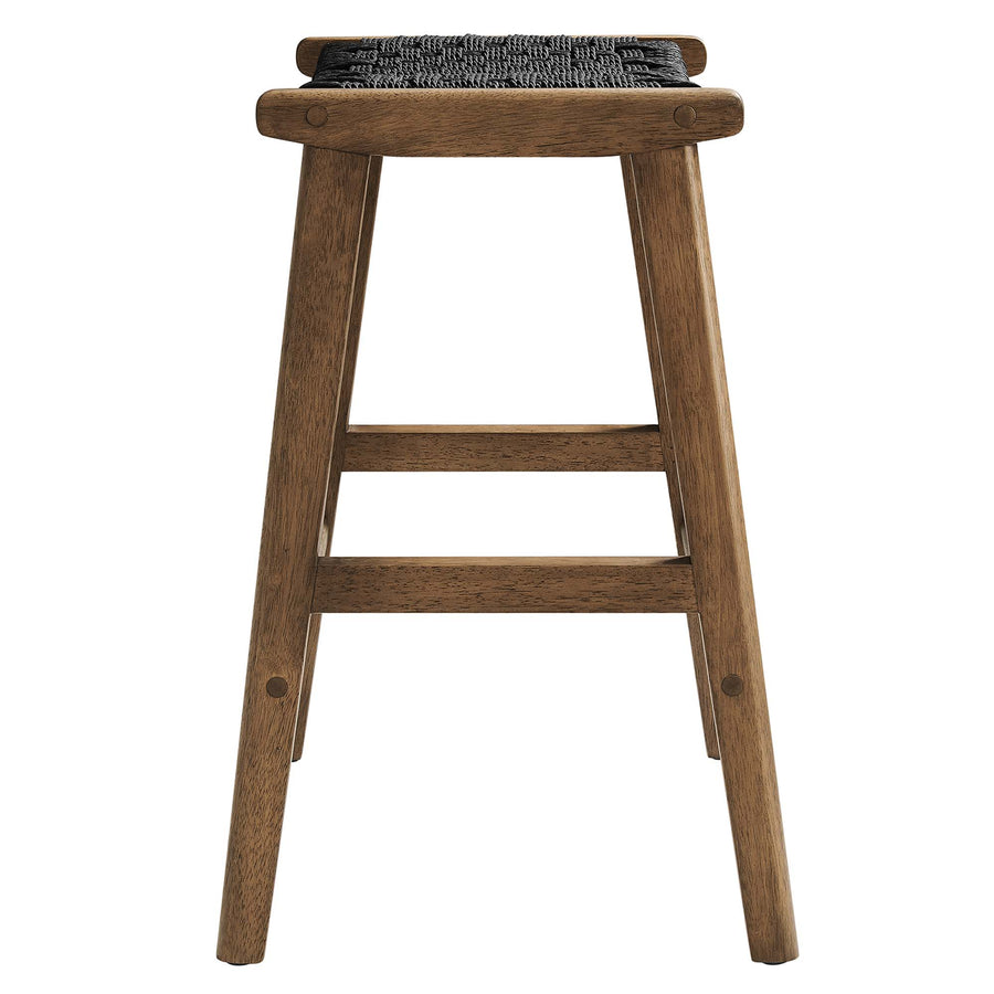 Aurora Woven Rope Wood Counter Stool Set of 2 in Walnut Black