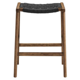 Aurora Woven Rope Wood Counter Stool Set of 2 in Walnut Black