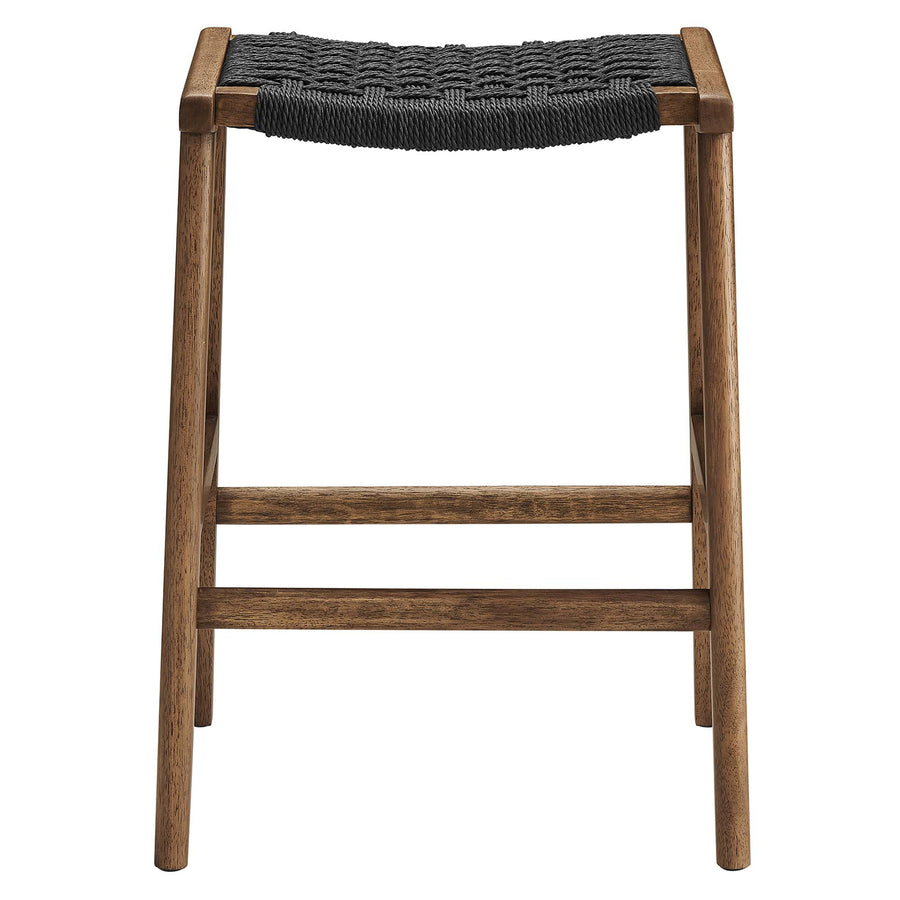 Aurora Woven Rope Wood Counter Stool Set of 2 in Walnut Black