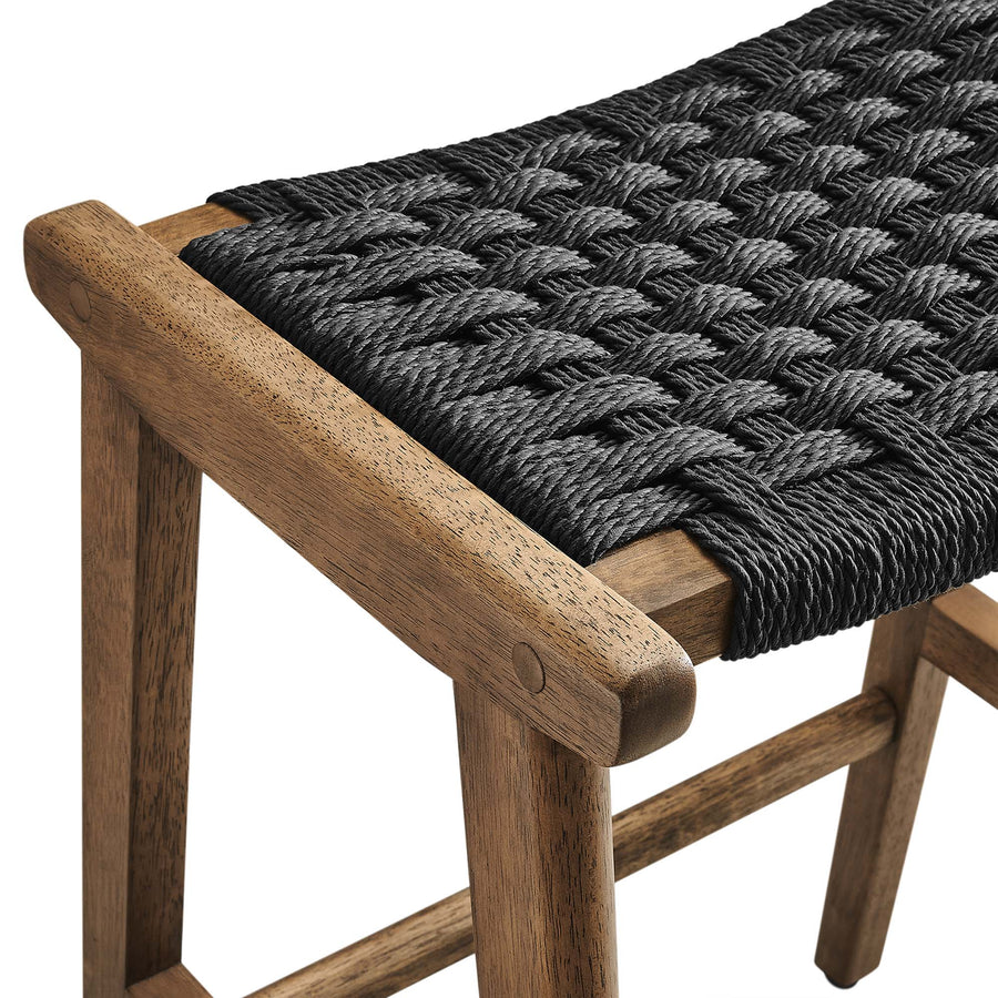 Aurora Woven Rope Wood Counter Stool Set of 2 in Walnut Black