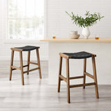 Aurora Woven Rope Wood Counter Stool Set of 2 in Walnut Black