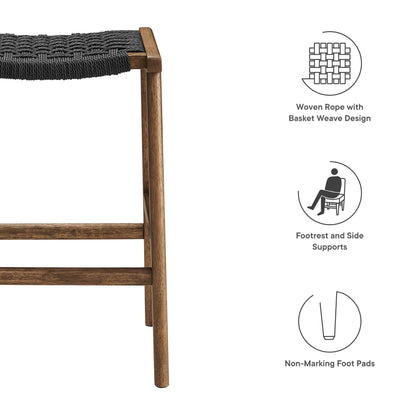 Saoirse Woven Rope Wood Counter Stool Set of 2 by Furniture For America