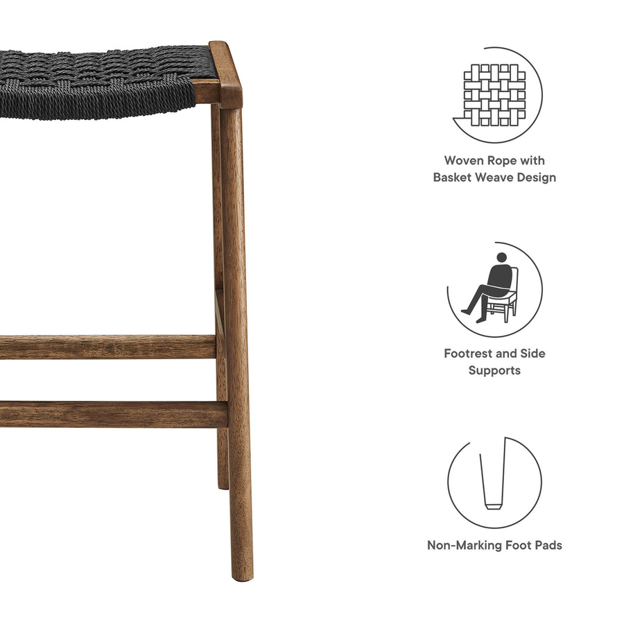 Aurora Woven Rope Wood Counter Stool Set of 2 in Walnut Black
