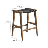 Aurora Woven Rope Wood Counter Stool Set of 2 in Walnut Black