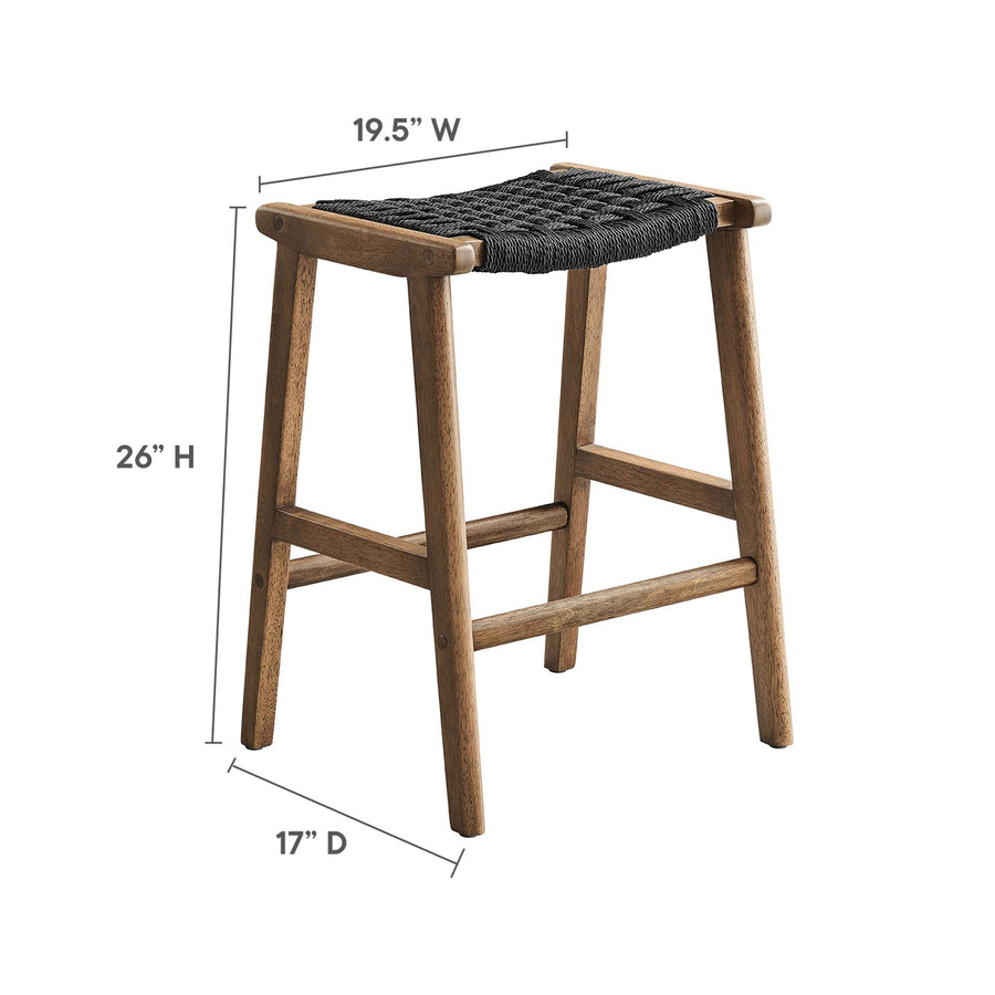 Aurora Woven Rope Wood Counter Stool Set of 2 in Walnut Black