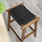 Aurora Woven Rope Wood Counter Stool Set of 2 in Walnut Black