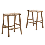 Aurora Woven Rope Wood Counter Stool Set of 2 in Walnut Natural