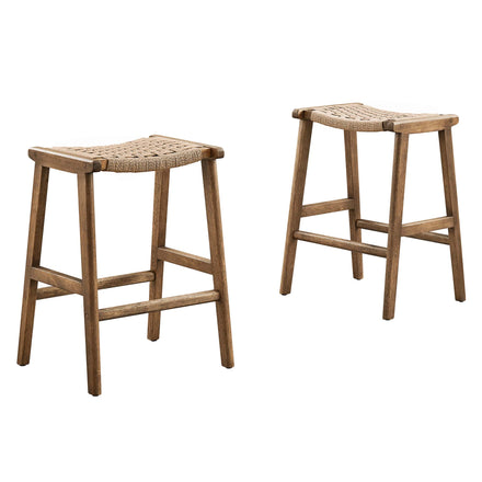 Saoirse Woven Rope Wood Counter Stool Set of 2 in Walnut Natural