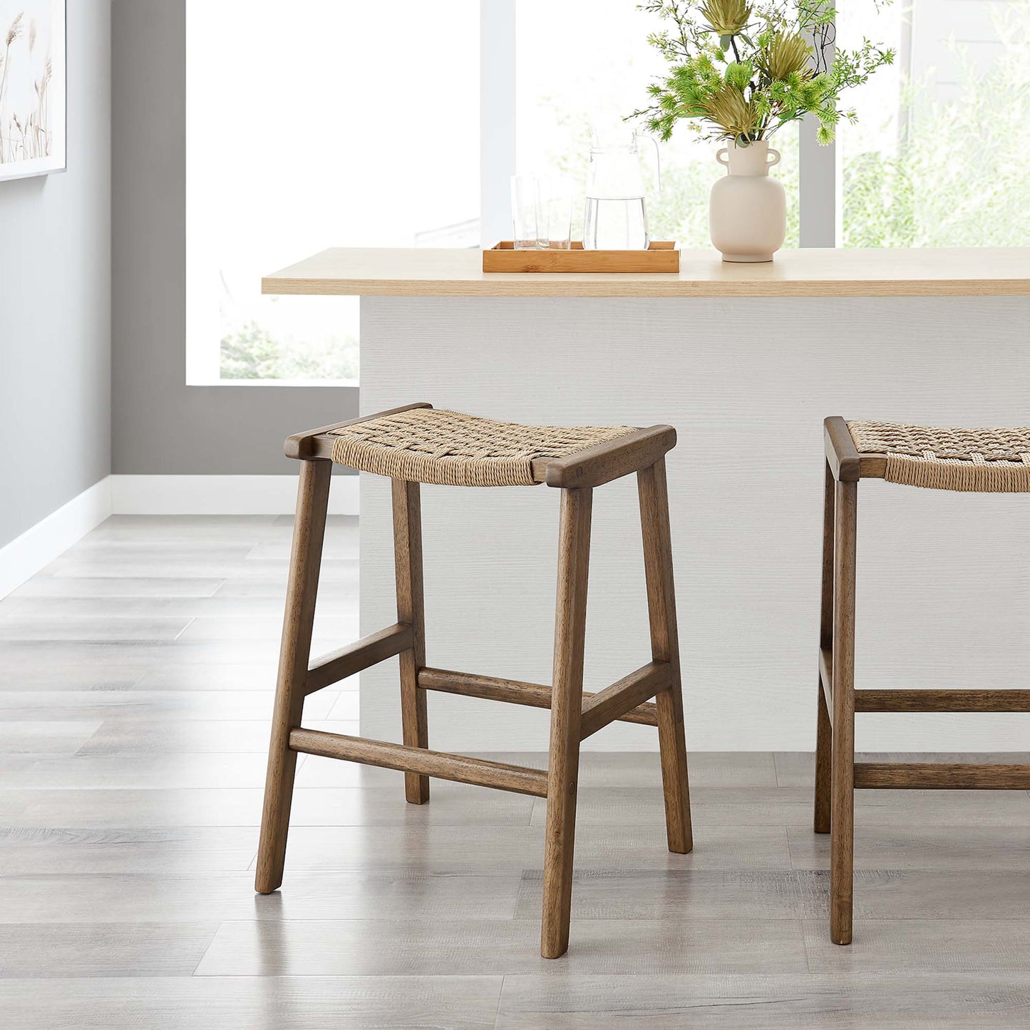 Saoirse Woven Rope Wood Counter Stool Set of 2 by Furniture For America