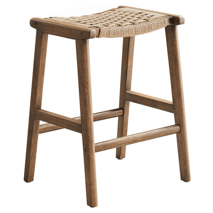 Saoirse Woven Rope Wood Counter Stool Set of 2 in Walnut Natural