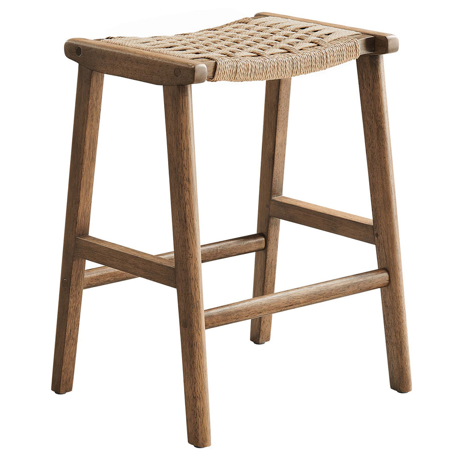 Aurora Woven Rope Wood Counter Stool Set of 2 in Walnut Natural