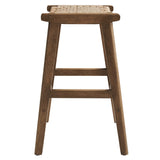 Aurora Woven Rope Wood Counter Stool Set of 2 in Walnut Natural