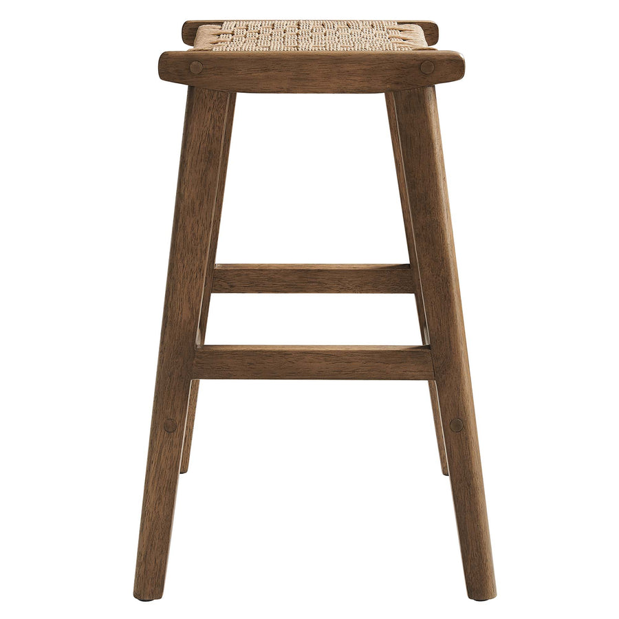 Aurora Woven Rope Wood Counter Stool Set of 2 in Walnut Natural