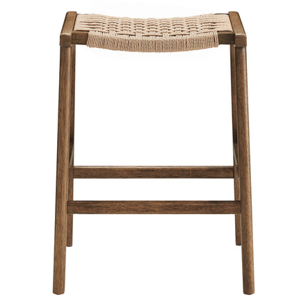 Saoirse Woven Rope Wood Counter Stool Set of 2 in Walnut Natural