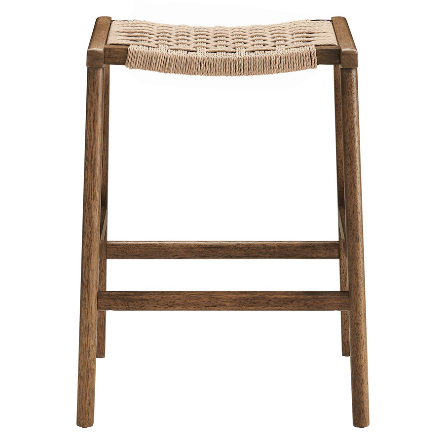 Aurora Woven Rope Wood Counter Stool Set of 2 in Walnut Natural
