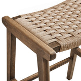 Aurora Woven Rope Wood Counter Stool Set of 2 in Walnut Natural