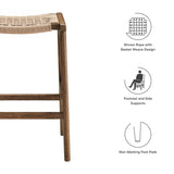 Aurora Woven Rope Wood Counter Stool Set of 2 in Walnut Natural