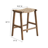 Aurora Woven Rope Wood Counter Stool Set of 2 in Walnut Natural