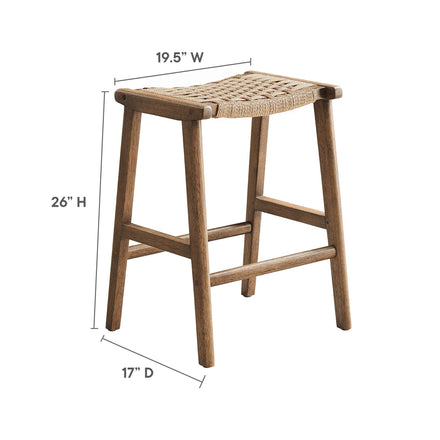Saoirse Woven Rope Wood Counter Stool Set of 2 in Walnut Natural