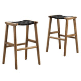 Aurora Leather Wood Bar Stool Set of 2 in Walnut Black