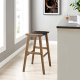 Aurora Leather Wood Bar Stool Set of 2 in Walnut Black
