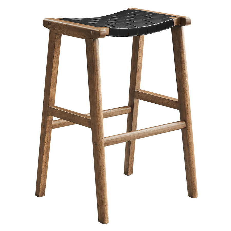 Aurora Leather Wood Bar Stool Set of 2 in Walnut Black