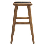 Aurora Leather Wood Bar Stool Set of 2 in Walnut Black
