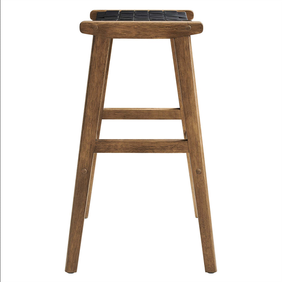 Aurora Leather Wood Bar Stool Set of 2 in Walnut Black