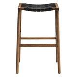 Aurora Leather Wood Bar Stool Set of 2 in Walnut Black