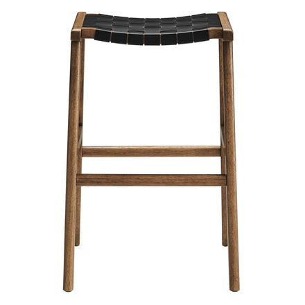 Saoirse Leather Wood Bar Stool Set of 2 in Walnut Black