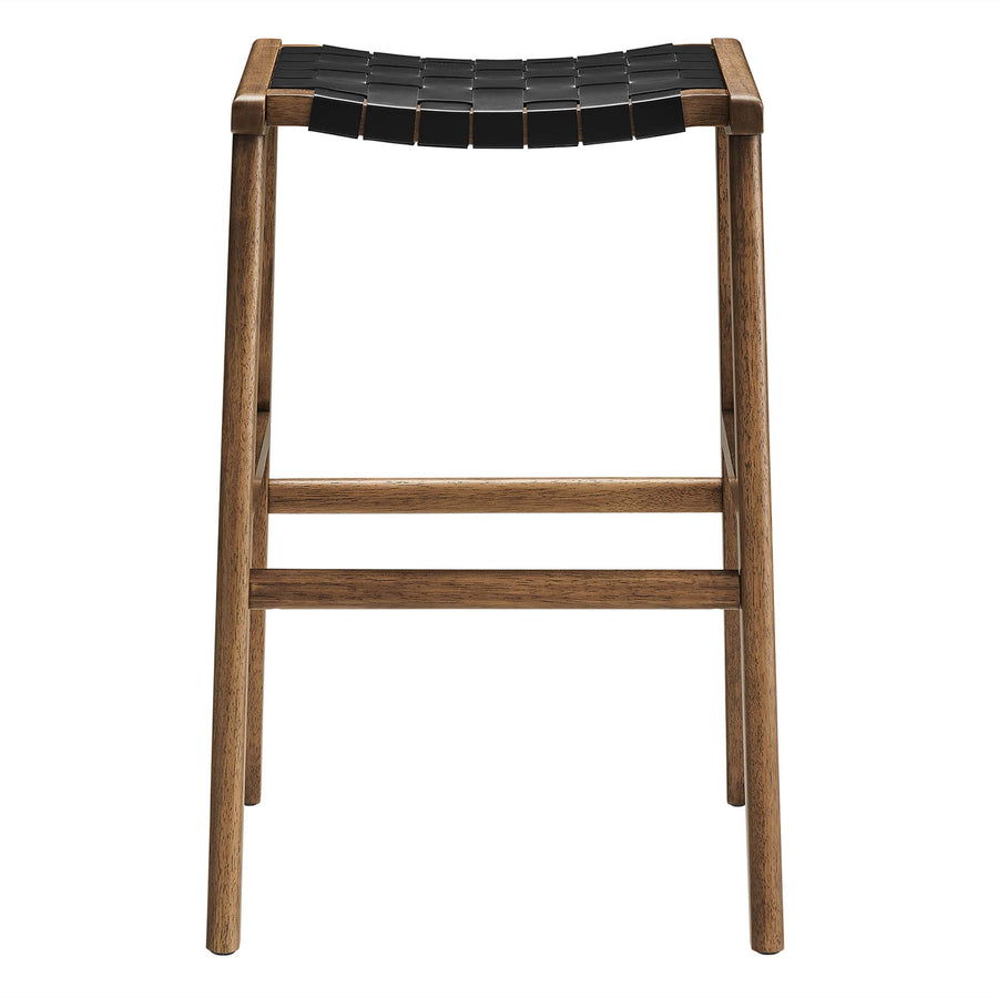 Aurora Leather Wood Bar Stool Set of 2 in Walnut Black
