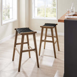 Aurora Leather Wood Bar Stool Set of 2 in Walnut Black