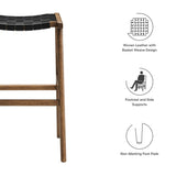 Aurora Leather Wood Bar Stool Set of 2 in Walnut Black