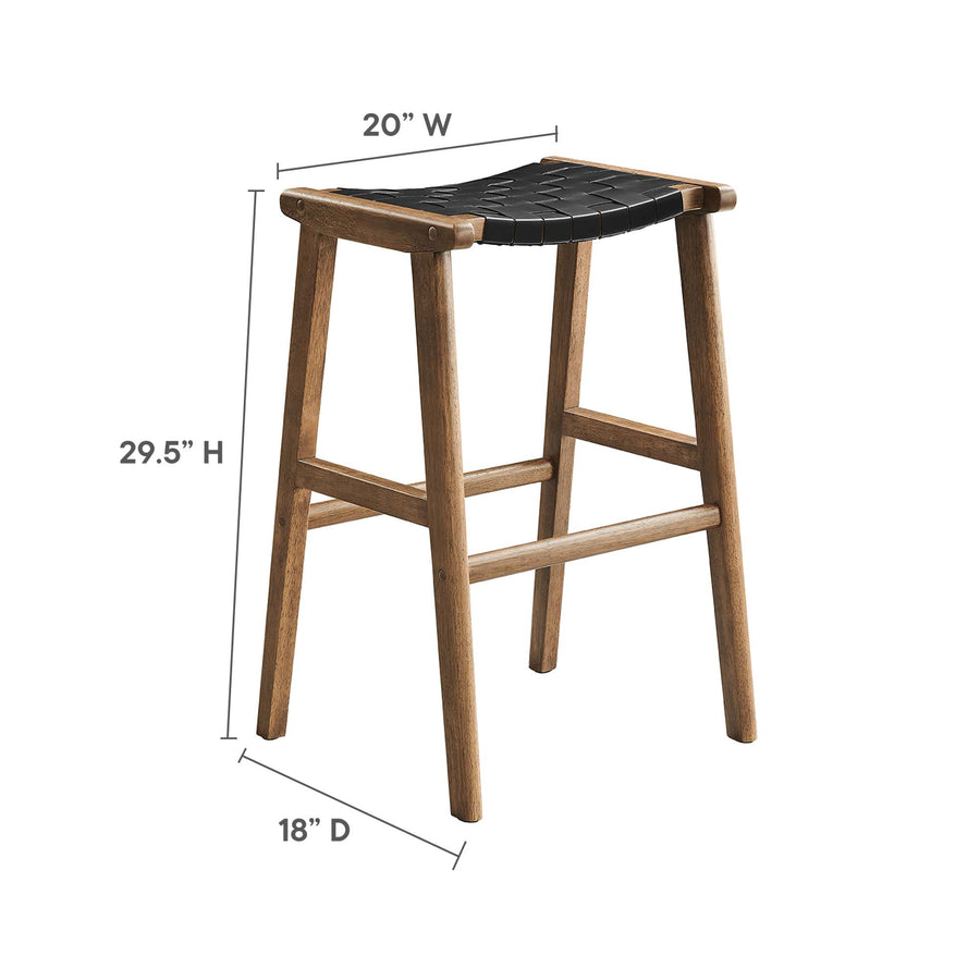 Aurora Leather Wood Bar Stool Set of 2 in Walnut Black