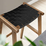 Aurora Leather Wood Bar Stool Set of 2 in Walnut Black