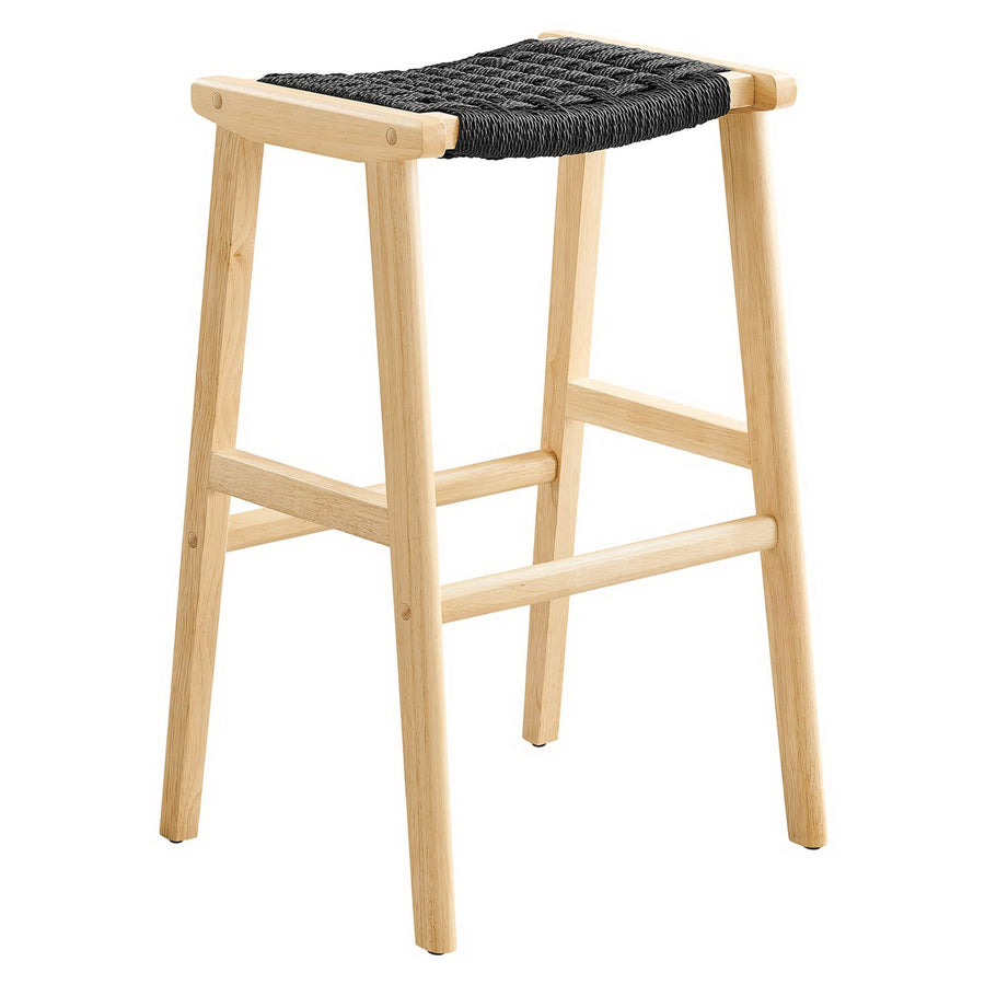 Aurora Woven Rope Wood Bar Stool Set of 2 in Natural Black