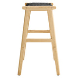 Aurora Woven Rope Wood Bar Stool Set of 2 in Natural Black