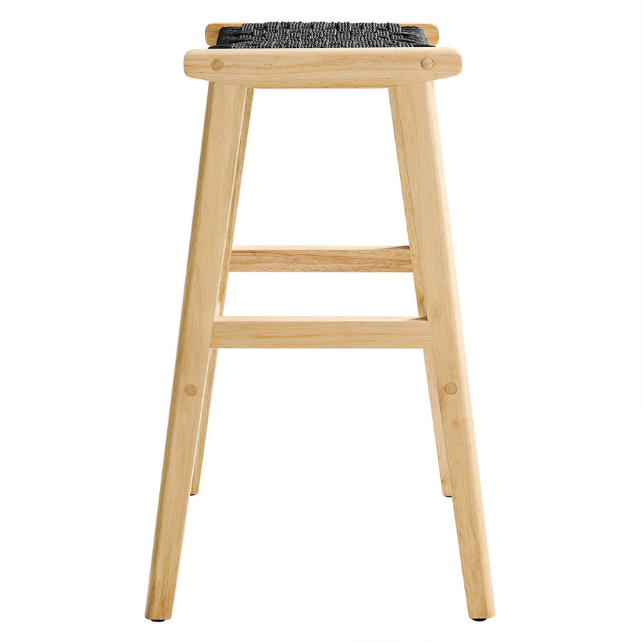Aurora Woven Rope Wood Bar Stool Set of 2 in Natural Black