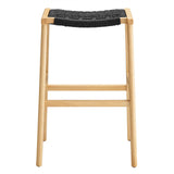 Aurora Woven Rope Wood Bar Stool Set of 2 in Natural Black