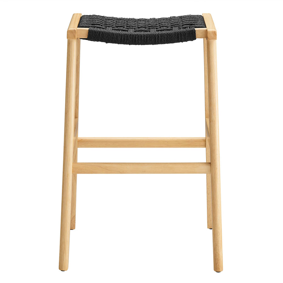 Aurora Woven Rope Wood Bar Stool Set of 2 in Natural Black