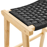 Aurora Woven Rope Wood Bar Stool Set of 2 in Natural Black