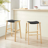 Aurora Woven Rope Wood Bar Stool Set of 2 in Natural Black