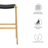 Aurora Woven Rope Wood Bar Stool Set of 2 in Natural Black