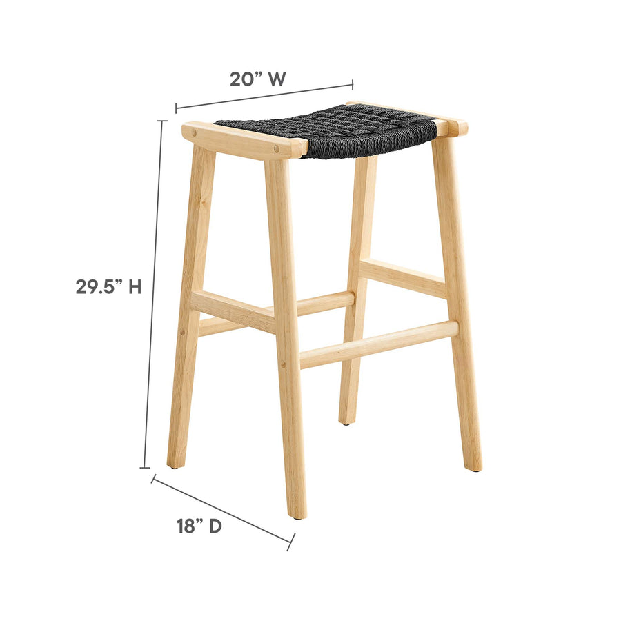 Aurora Woven Rope Wood Bar Stool Set of 2 in Natural Black
