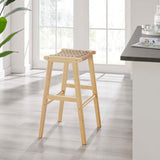 Aurora Woven Rope Wood Bar Stool Set of 2 in Natural Natural