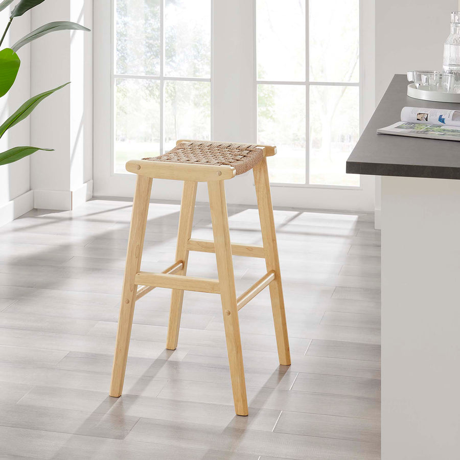 Aurora Woven Rope Wood Bar Stool Set of 2 in Natural Natural