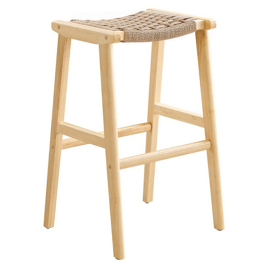Aurora Woven Rope Wood Bar Stool Set of 2 in Natural Natural