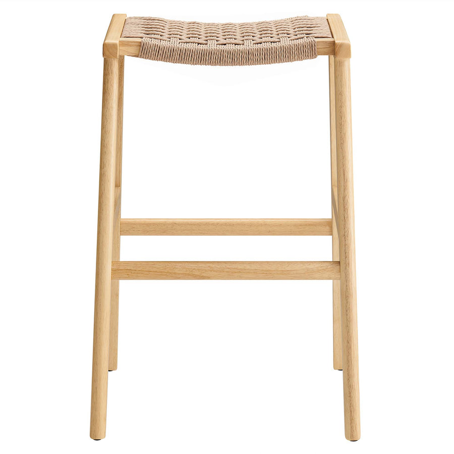Aurora Woven Rope Wood Bar Stool Set of 2 in Natural Natural